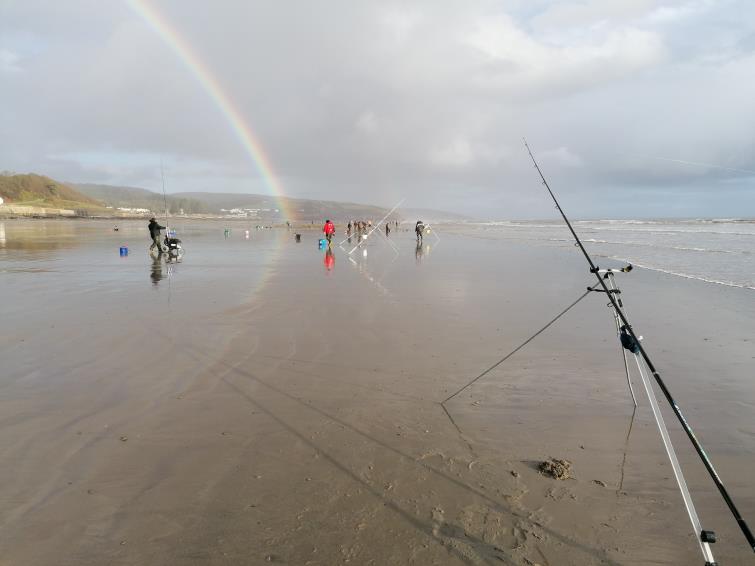 Anglers on Amroth Beach